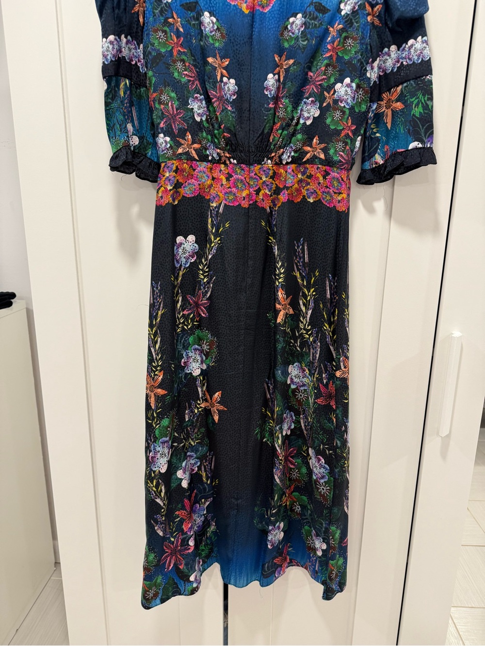 SALONI Teal and Black Floral High-Neck Midi Dress - Picture 7 of 8